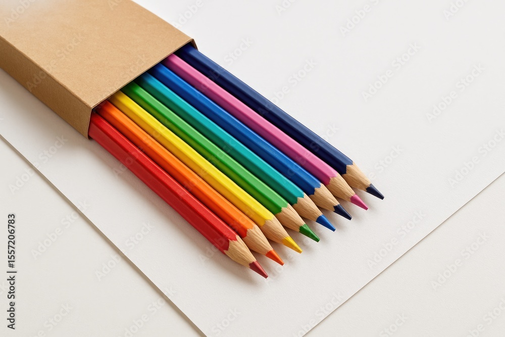 Naklejka premium Colored pencils arranged on paper inside a container