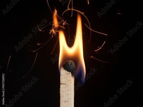 burning match on black background