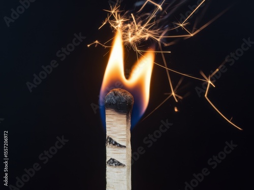 burning match on black background