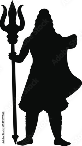 Silhouette of Lord Shiva Holding Trident Hindu God Illustration