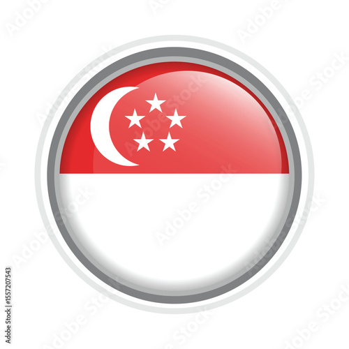 ingapore Flag Pin Icon Glossy Round National Symbol of Singapore