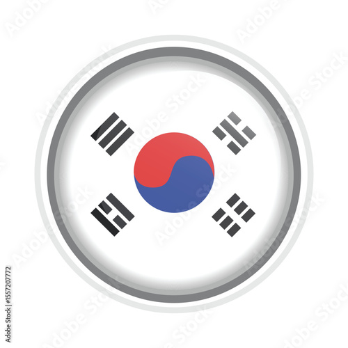 South Korea Flag Pin Icon Glossy Round Korean National Emblem Vector