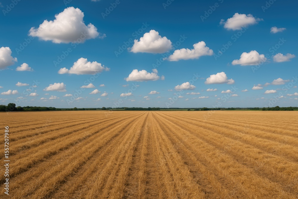 Fototapeta premium Field with a clear blue sky and freshly harvested crops