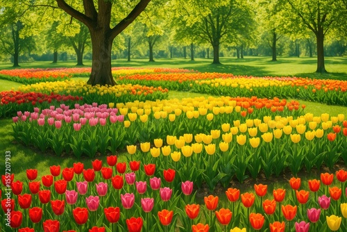 Wallpaper Mural Vibrant floral displays featuring a variety of tulips in a garden setting Torontodigital.ca