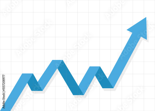 blue stock market arrow business graph growing pointing up on economic chart icon trending upwards financial board rises in transparant background with foreground grid