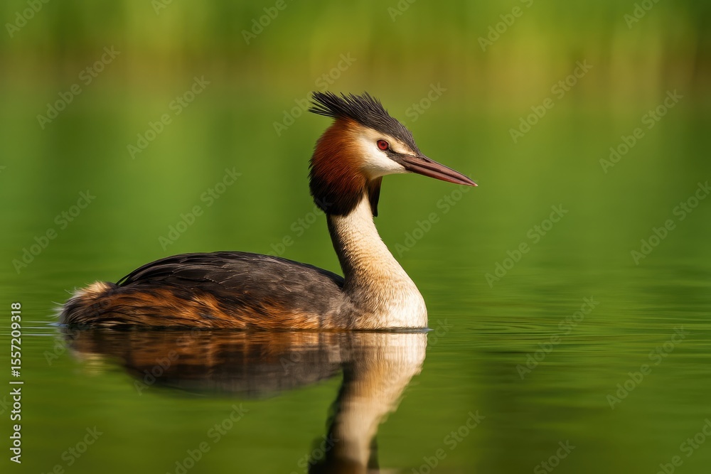 Elegant waterbird floating serenely on a tranquil lake Elegant waterbird floating serenely on a tranquil lake