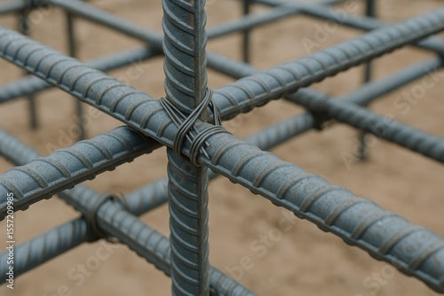 This example demonstrates the use of a quadruple-strand single tie technique to secure intersecting reinforcement bars, ensuring the assembly's rigidity for concrete pouring.