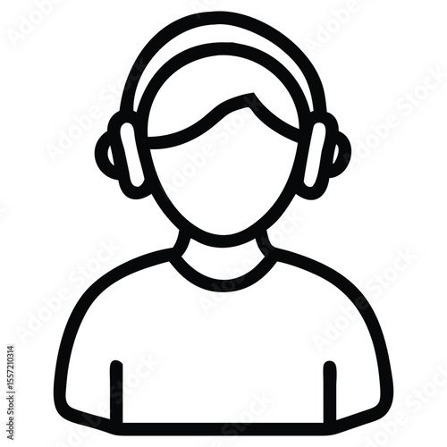 Avatar with Headphones Outline Icon for Customer Service or Podcast