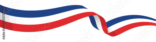 Waving red white and blue ribbon banner with flowing curves - patriotic abstract vector symbol for national holidays and celebrations