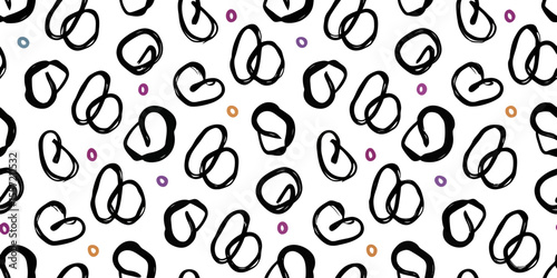 Abstract Heart Pattern: A playful and romantic seamless pattern featuring interconnected hearts, scattered with colorful dots, ideal for various design projects.