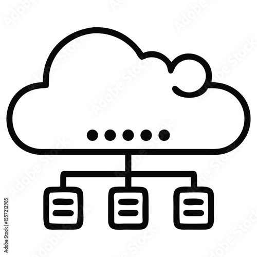 Cloud computing with data server connections depicted in a minimalist line art style