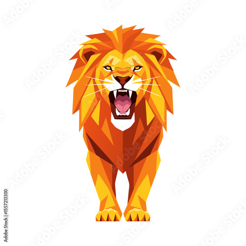 Powerful Geometric Roaring Lion Vector Illustration - Bold Wild Animal Mascot Graphic