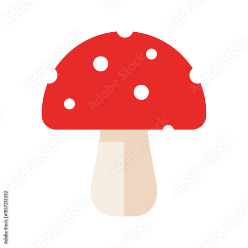 Simple Flat Design Red Spotted Toadstool Mushroom Vector Illustration - Whimsical Nature Graphic
