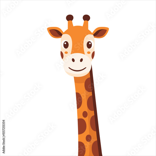Cute Cartoon Giraffe Head and Long Neck Vector Illustration Friendly Safari Animal Graphic