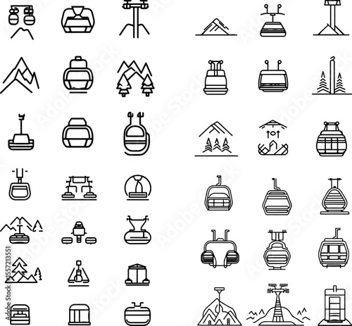 ski lift icons ski resort chairlift gondola ski slope mountain skiing snow ski lift design ski lift ride winter sports snowboarding ski transportation ski hill ski equipment lift chai