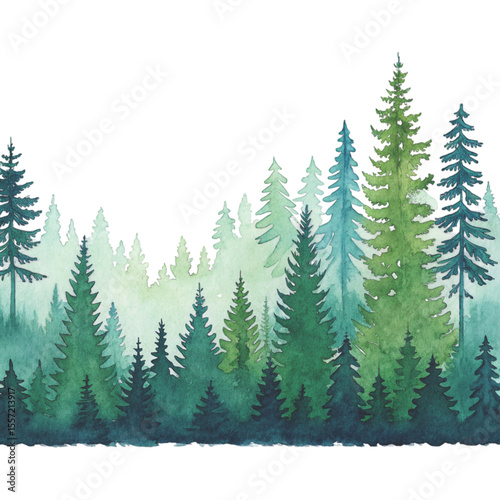 forest nature green tree clipart Watercolor 