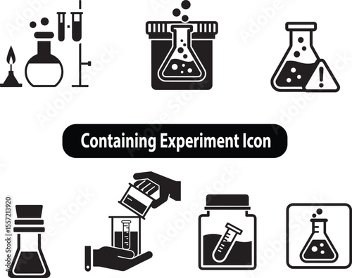Containing experiment flat vector black and white icon chemistry and science icons 