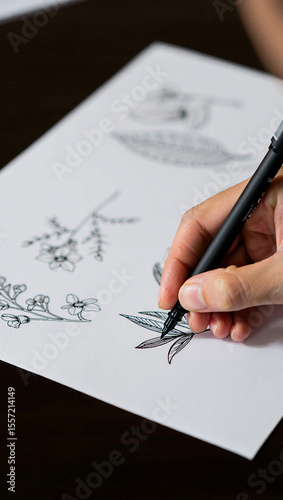 Hand signing a contract with a pen on a document in an office setting, AI generated