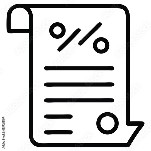 Discount outline icon of paper document, percentage symbol and lines for promotional offers