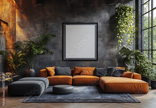 Industrial Loft Interior Mockup Modern Living Room Design