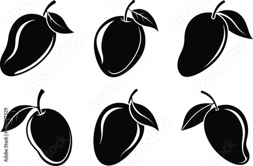 mango fruit icon set, tropical mango clipart, vector fruit illustration