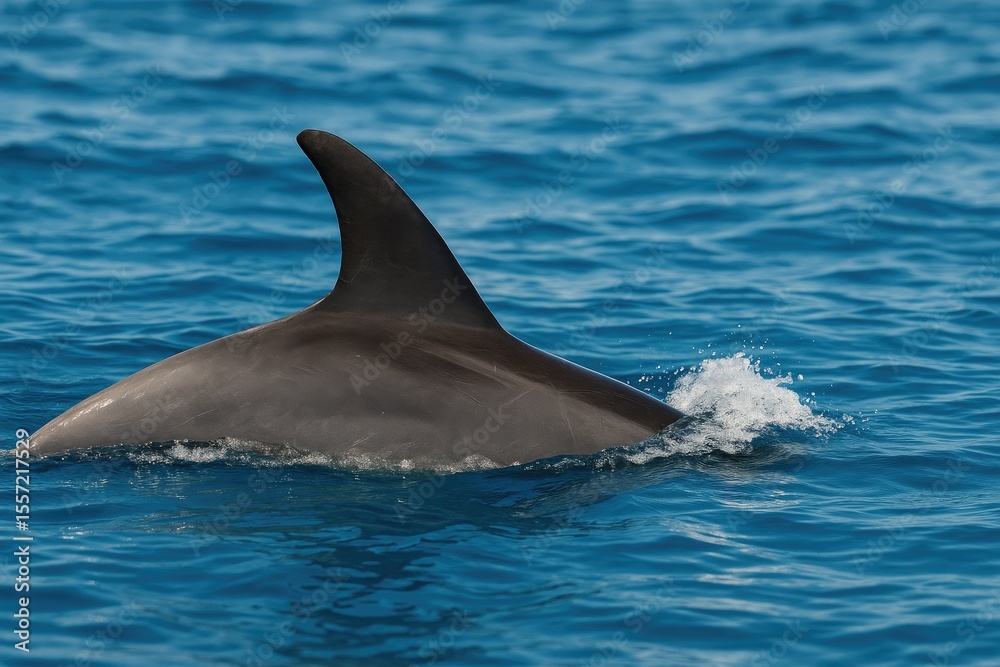 Naklejka premium Sea surface with a dolphin fin visible