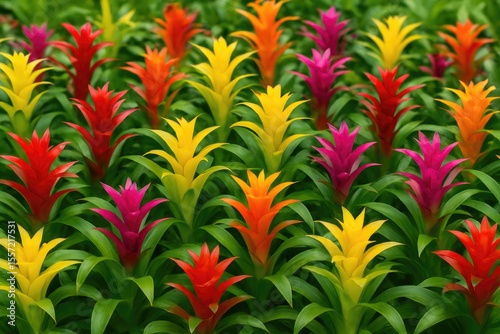 Vibrant Exotic Bromeliad Garden Filled with Tropical Colors