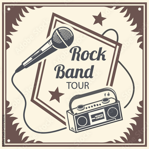 Retro Distressed Rock Music Tour Tee Vector

