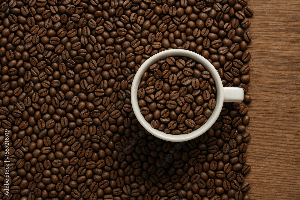Fototapeta premium A mug filled with roasted coffee beans
