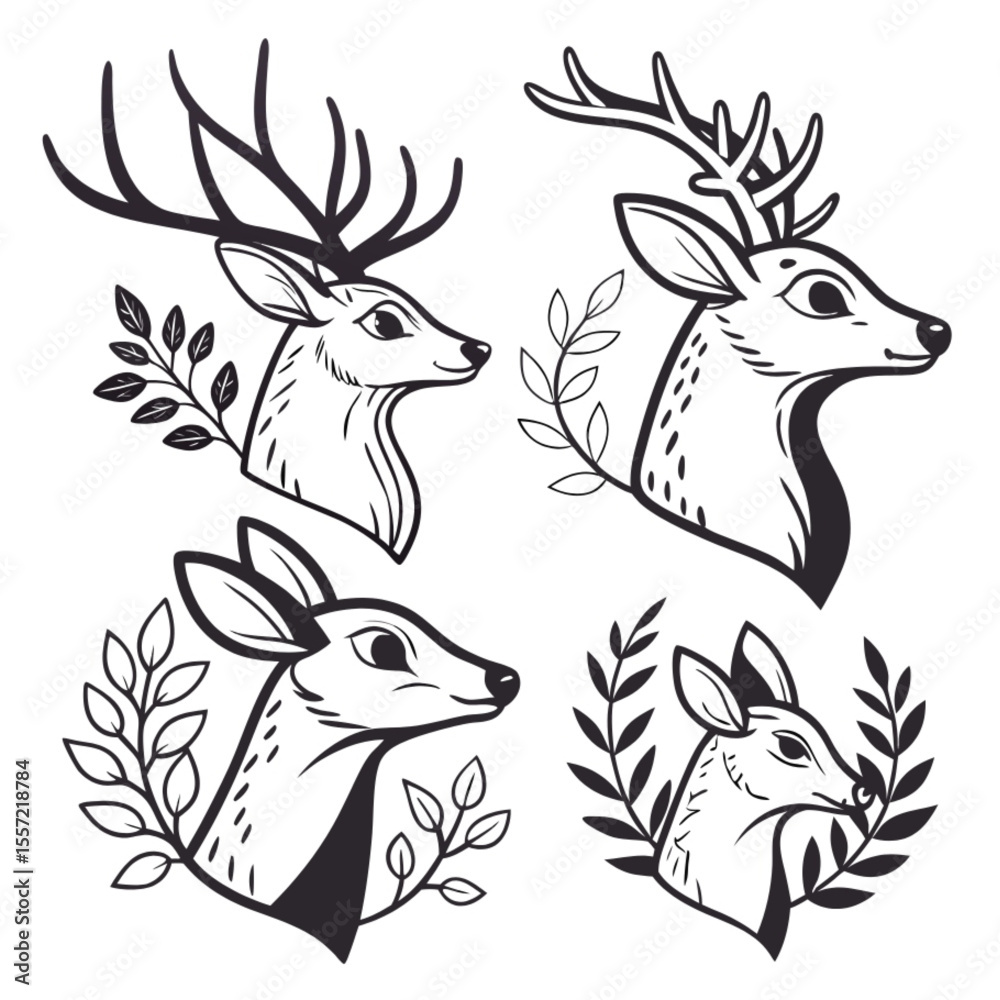 Fototapeta premium A vector collection of funny cartoon wild animals and birds, including deer, rabbits, foxes, and elk, perfect for festive Christmas designs