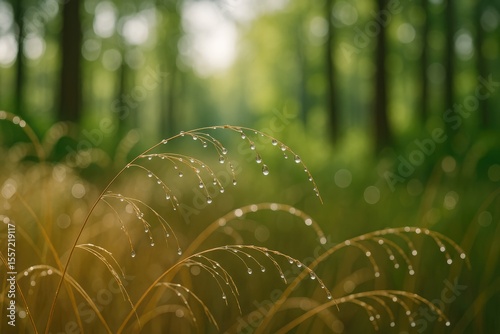 Morning dew glistening on arid grass