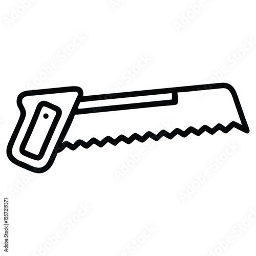 Hand saw icon, carpentry tool with handle in simple line art