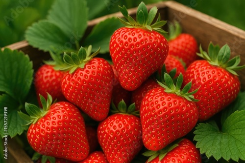Freshly picked juicy red strawberries from the backyard
