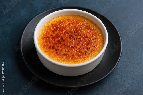 Close-up of a caramelized sugar-topped dessert with a creamy interior