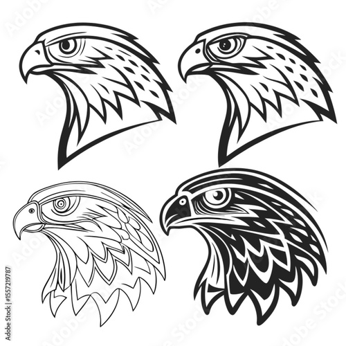 Set of bold eagle and hawk bird tattoo vector illustration