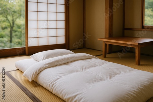 Interior view showcasing a futon setup inside a traditional house