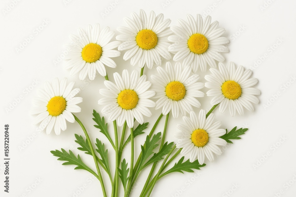 Fototapeta premium White background with a bouquet of daisy flowers
