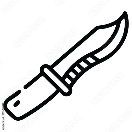 Hunting knife icon with serrated handle and simple line art style