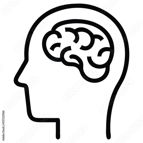 Human head with brain inside outline illustration for medical and educational projects