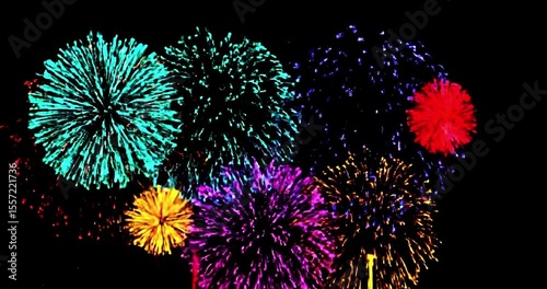 Firework explosions a computer designed as a seamless loop with a black background