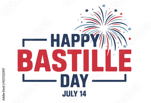 Happy Bastille Day July 14 Celebration with Vibrant Fireworks in French Flag Colors – Patriotic National Holiday Graphic Design