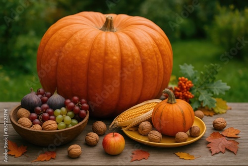 Autumnal scene featuring an enormous pumpkin