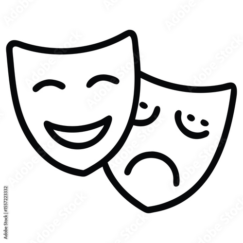 Line art of comedy and tragedy theatre mask illustration