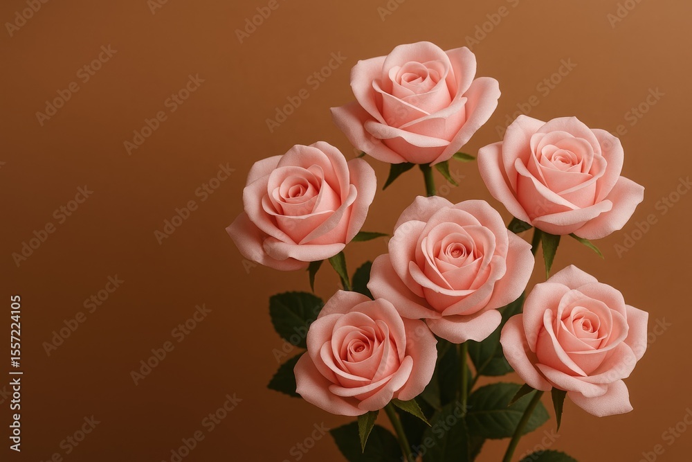 Vivid pink artificial roses set against a warm brown backdrop Vivid pink artificial roses set against a warm brown backdrop