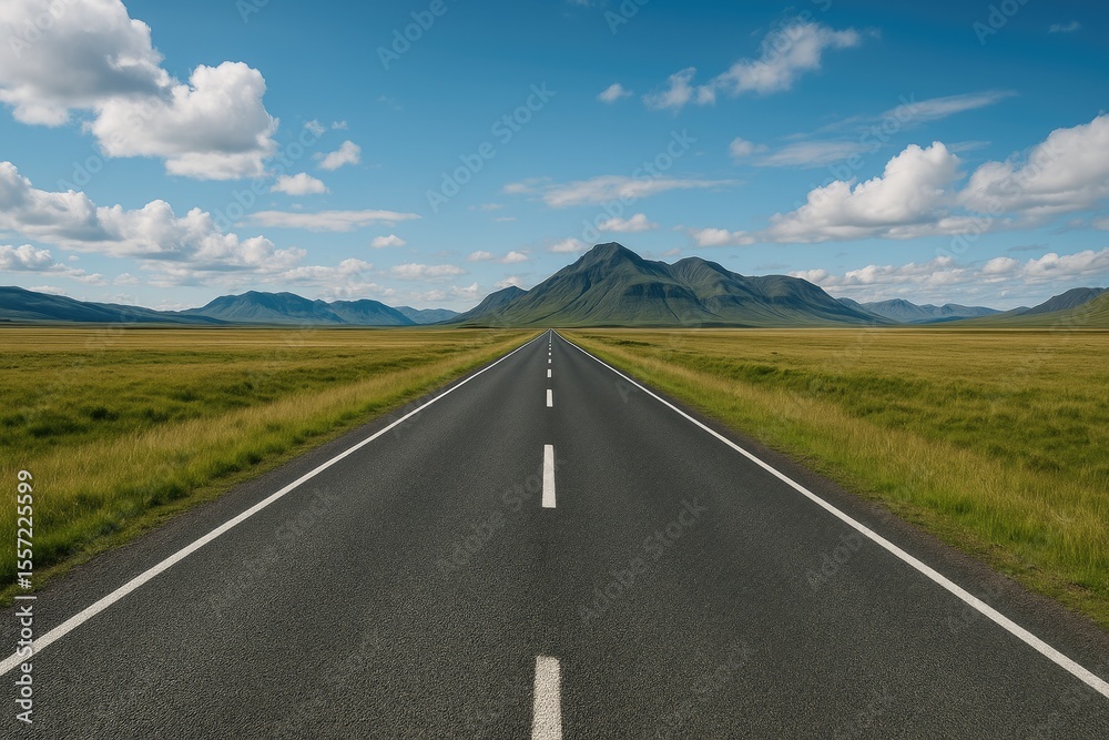 Naklejka premium Grassy landscape with a paved pathway