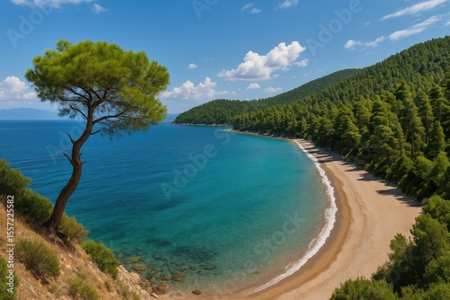 Stunning coastal views in northern Evia near a popular beach and historic site