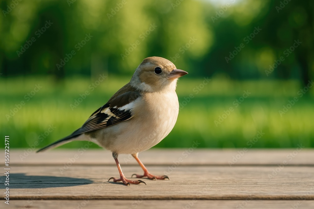 A bird perched on a wooden surface A bird perched on a wooden surface