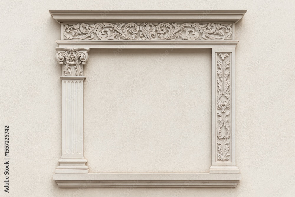 Obraz premium Architectural Details of Buildings: Columns, Capitals, Gypsum Moldings, Wall Textures, and Patterns in Urban Public Spaces