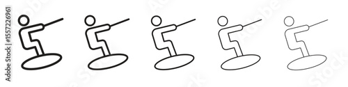 Wakeboarding iconBlack linear bold and thin strokes set