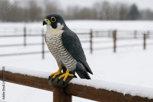 A bird scare device positioned on farm fencing to prevent predatory birds from attacking poultry